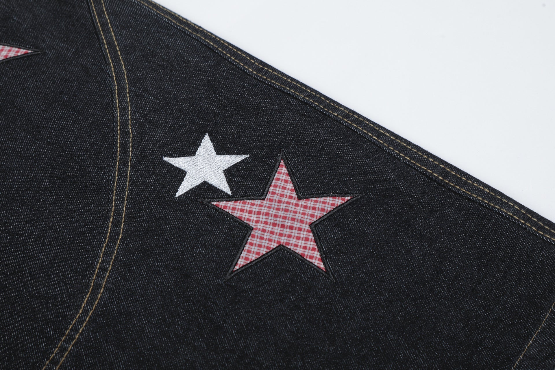 Star Patch Embroidery Denim Wide Leg Jort