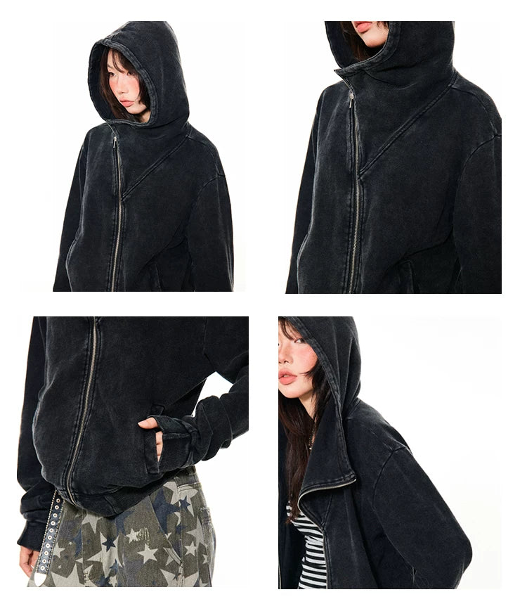 Asymmetrical Zipper Oversize Hooded Jacket