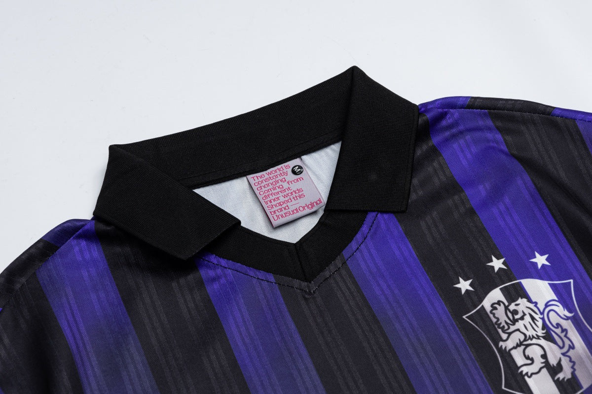 Striped Polo Collar Sporty Short Sleeve T-Shirt