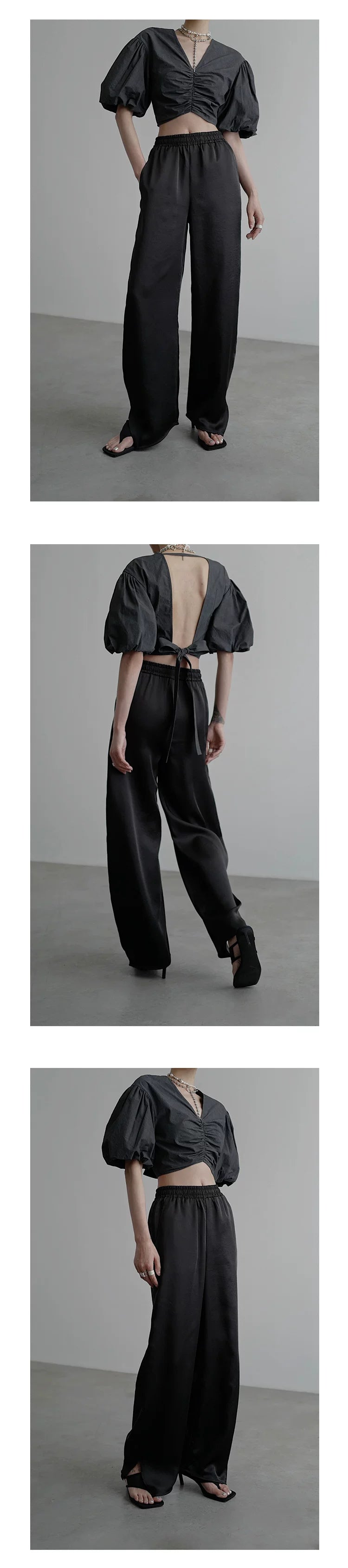 Elastic Slit Wide-Leg Straight Pants