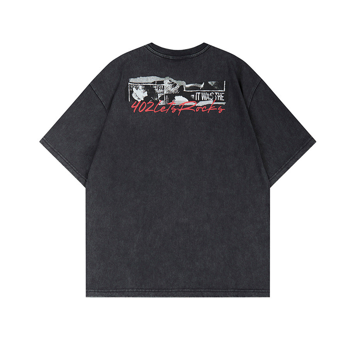 Graphic Print Wash Damage Cotton Short Sleeve T-Shirt
