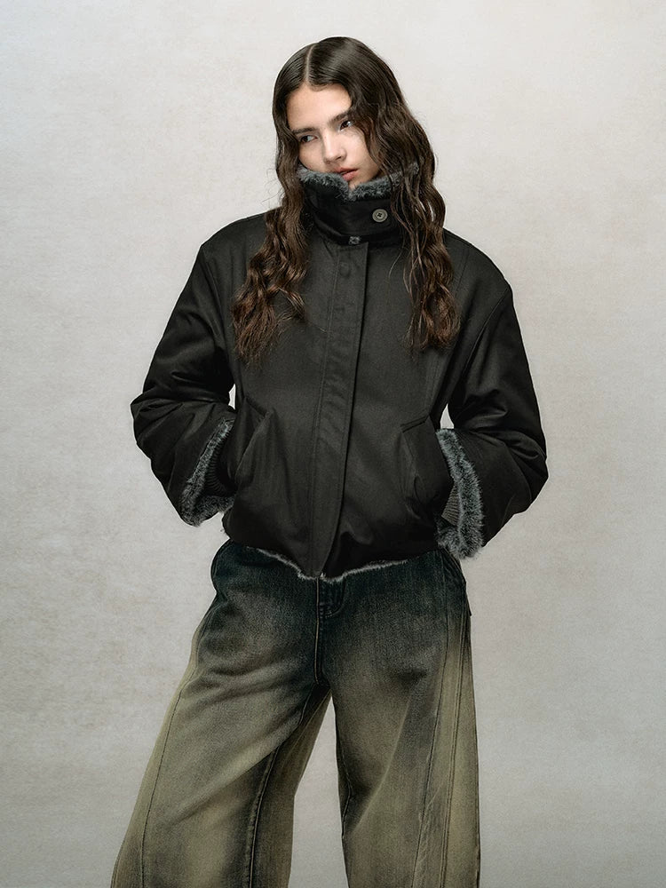Reversible Short Fake Fur Zipper Jacket