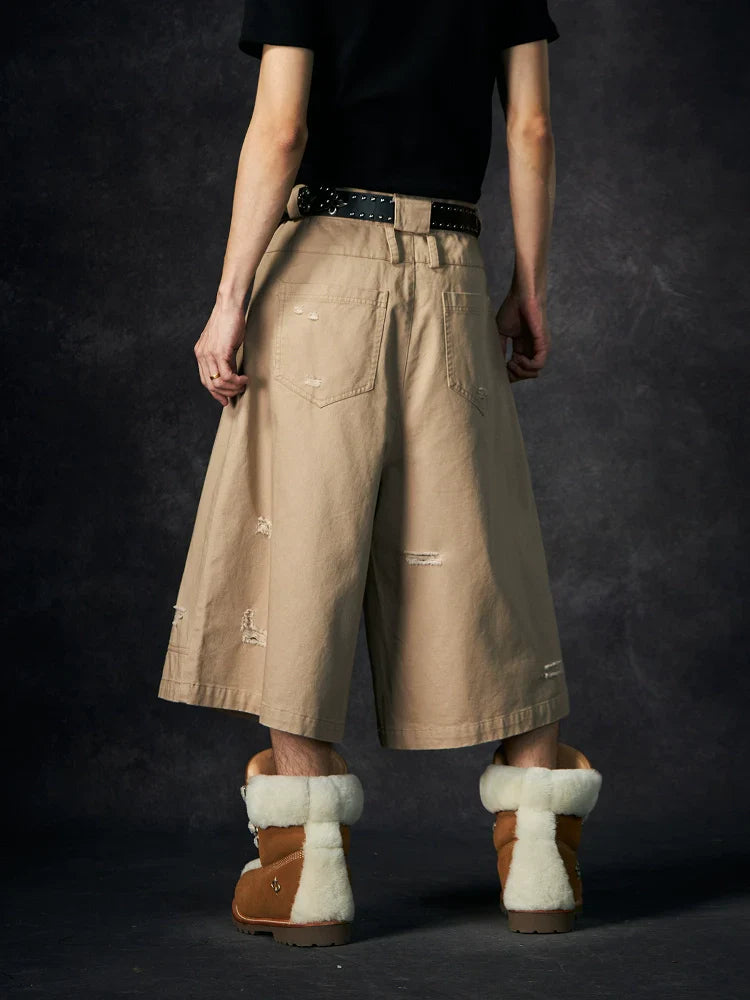 Ripped Design Wide Leg Cargo Short
