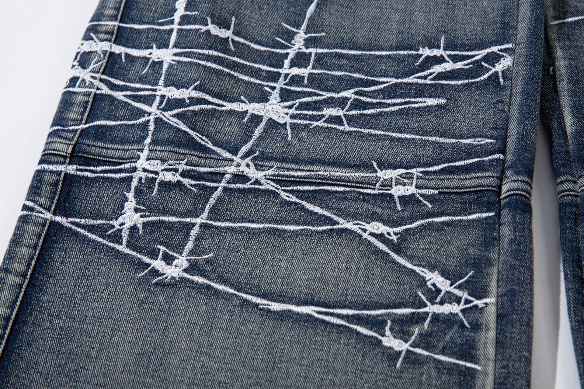 Cargo Pocket Embroidery Wide Leg Denim Jeans