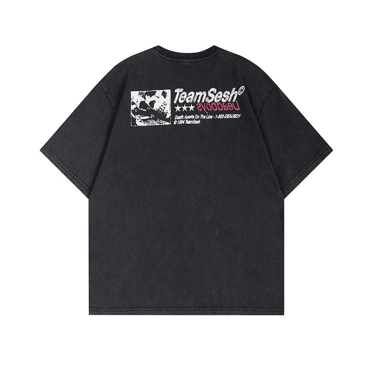 Washed Portrait Letter Print Short Sleeve T-Shirt