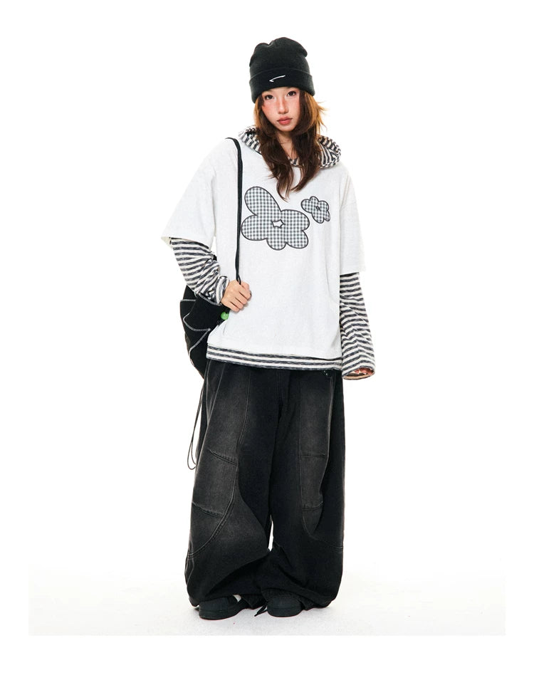 Flower Graphic Layered-Look Hoodie
