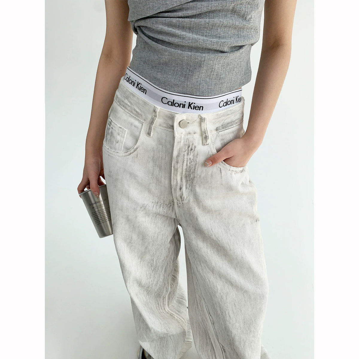 Wide-Leg Straight White Denim Jeans