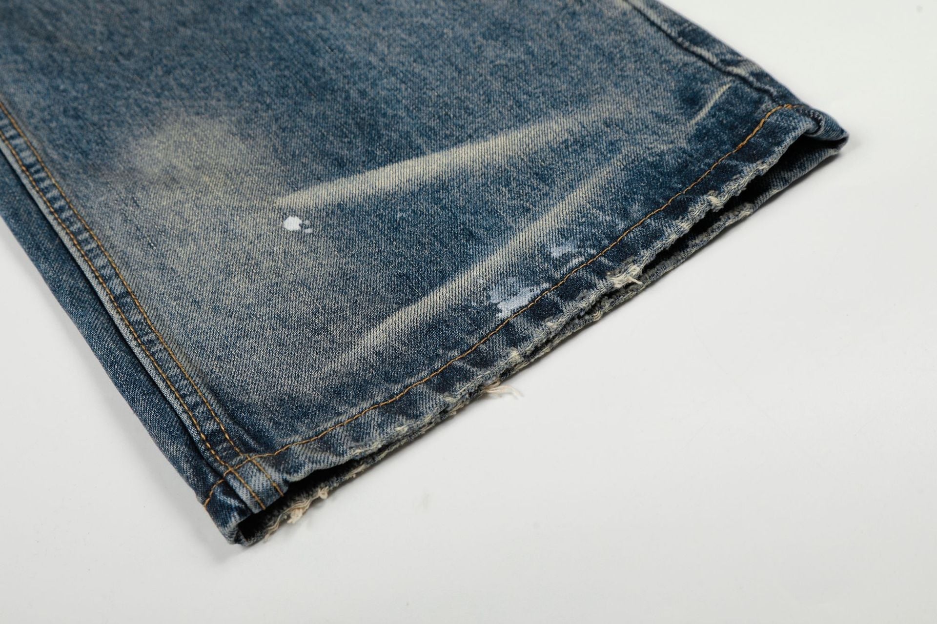 Washed Whisker Paint Splatter Straight Denim Jeans