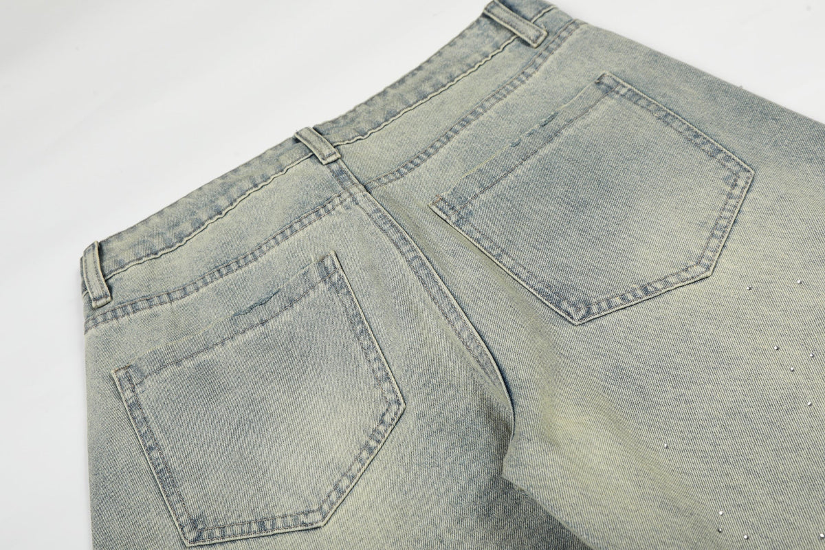 Washed Paint Pocket Wide Leg Denim Jeans