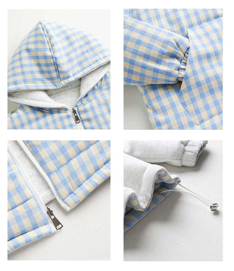 Gingham Logo Zipper Hoodie