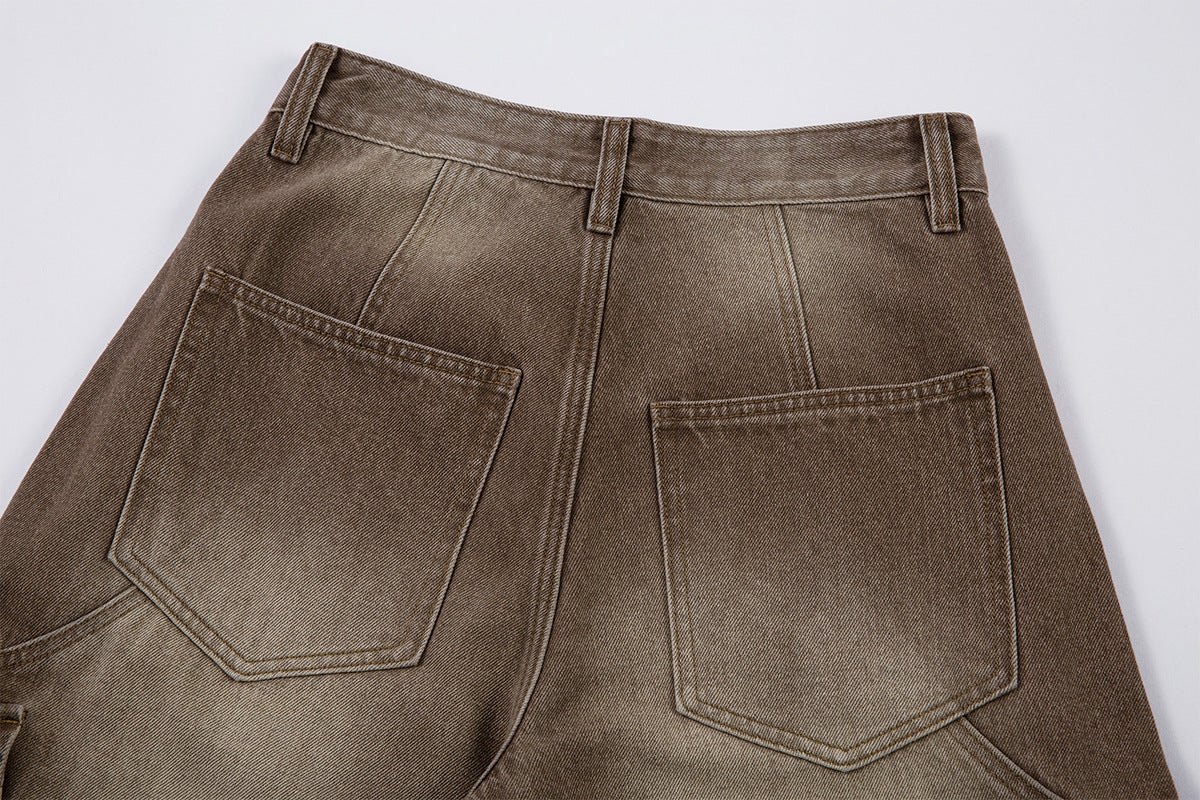 Washed Cargo Wide Leg Denim Jeans