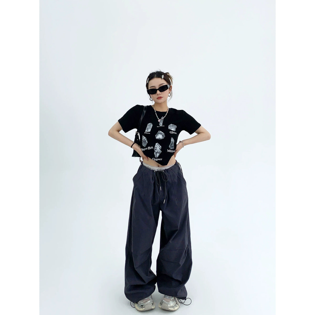 Drawstring Wide-Leg Workwear Pants