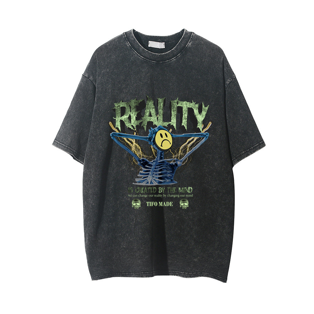 Sad Skeleton Print T-Shirt