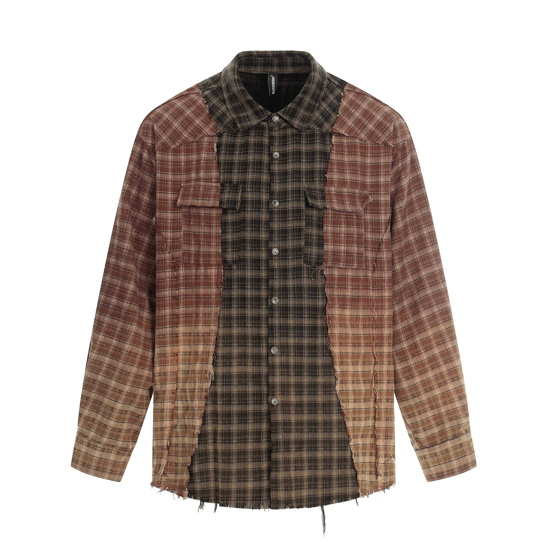 Plaid Washed Damage Long Sleeve Shirt