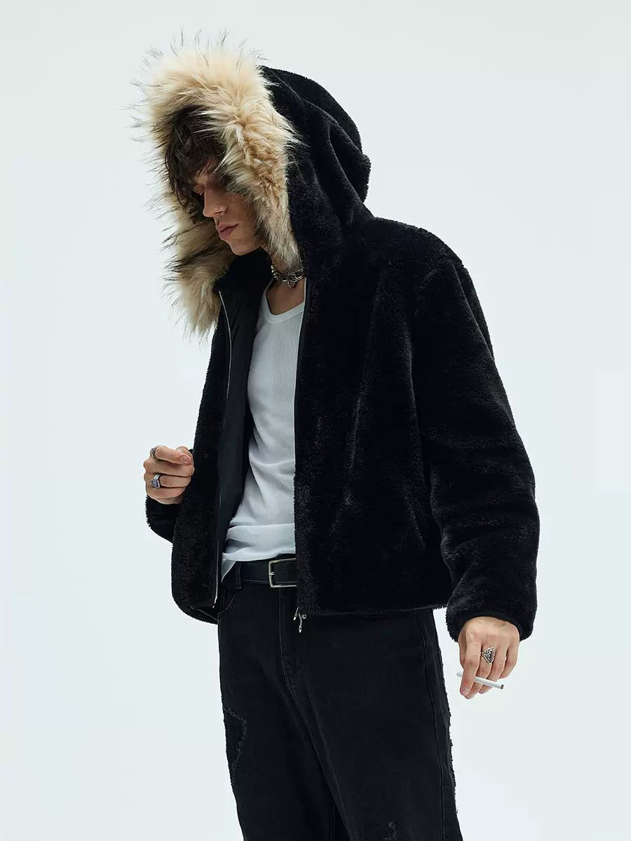 Detachable Fur Collar Fleece Hooded Jacket