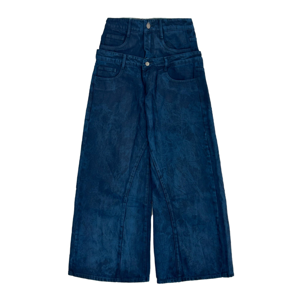 Washed Denim Jacket & Double Waist Wide Leg Denim Jeans Setup