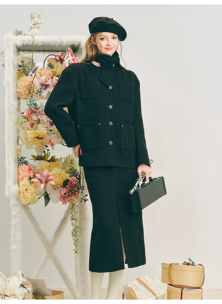 Oversize Corduroy Jacket & Ankle-Length Skirt Setup