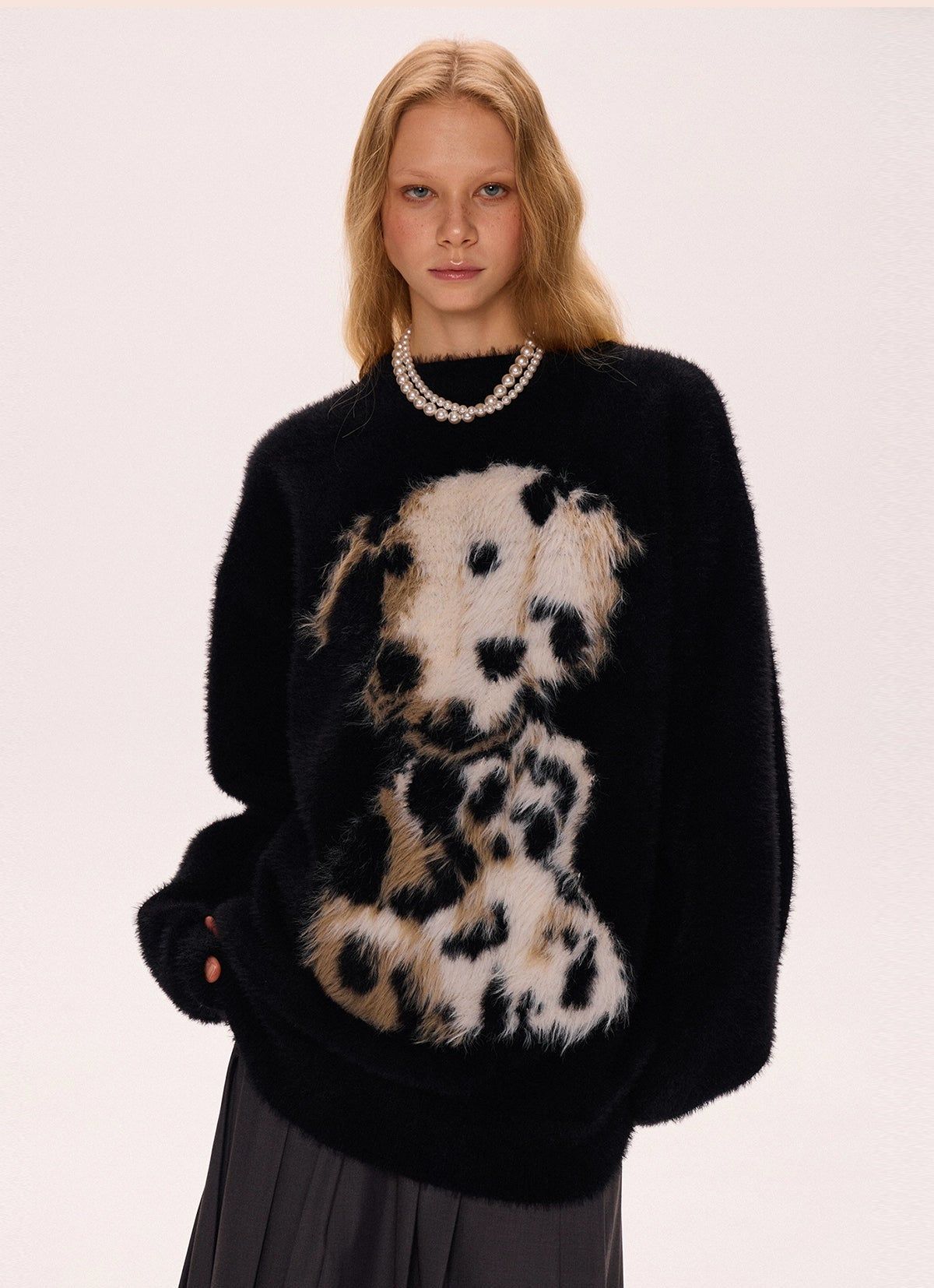 Fuzzy Dalmatian Print Sweater
