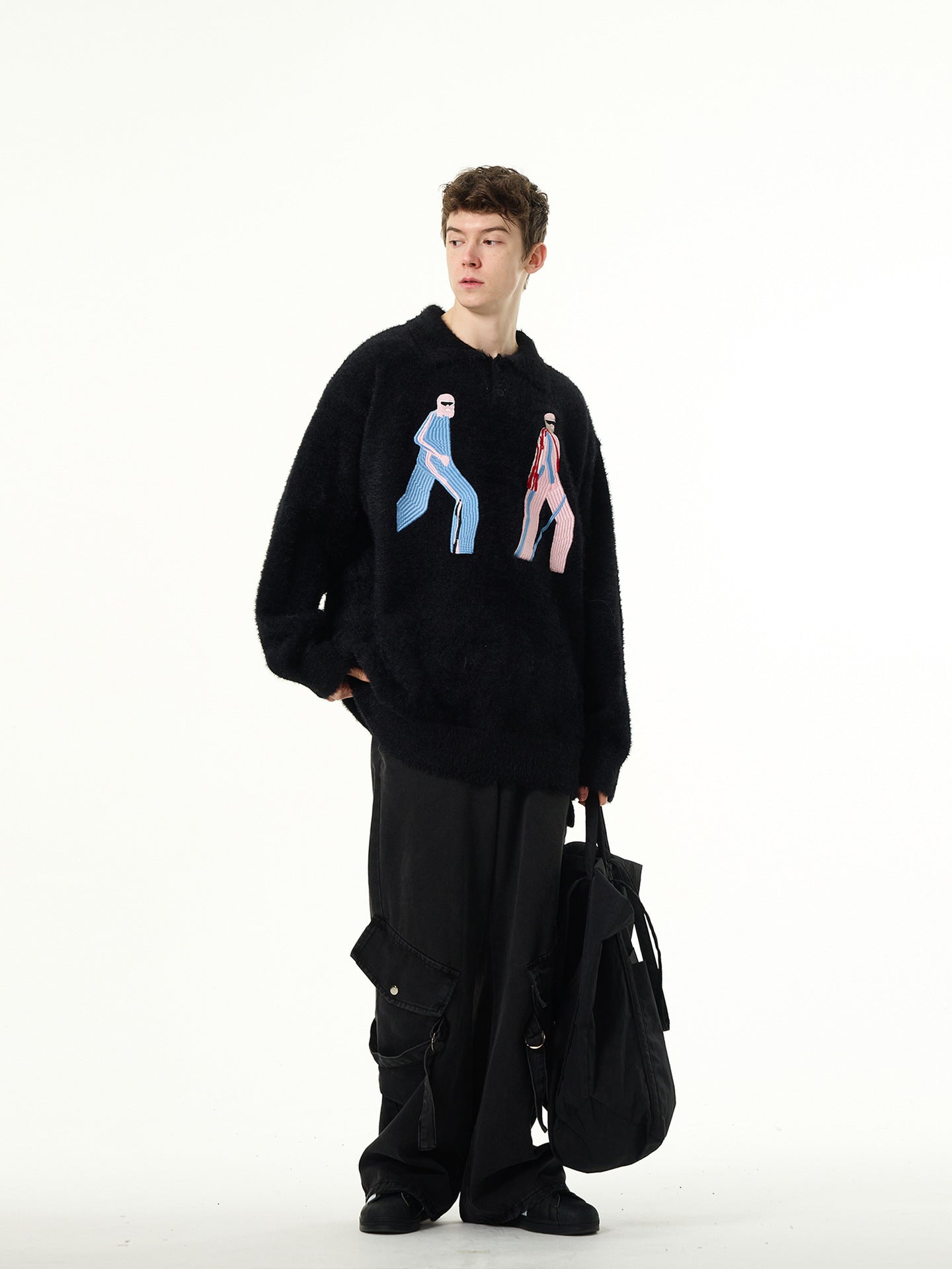 Mohair Embroidered Collar Knit Sweater