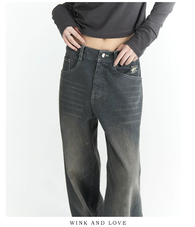 Washed Wide-Leg Denim Jeans