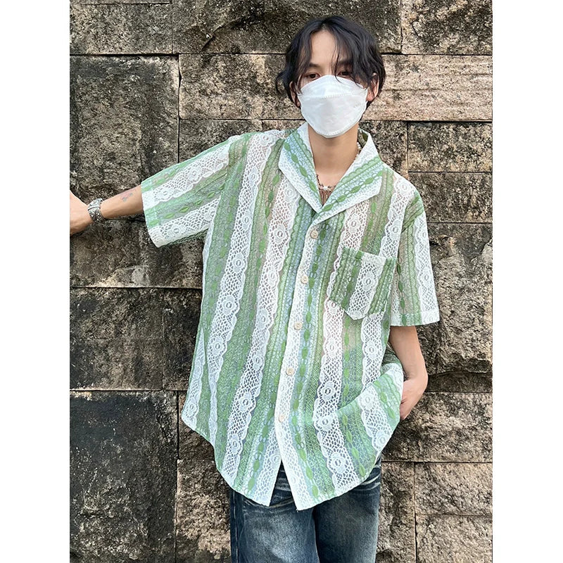3D Embroidery Hollow-Out Short Sleeve Shirt