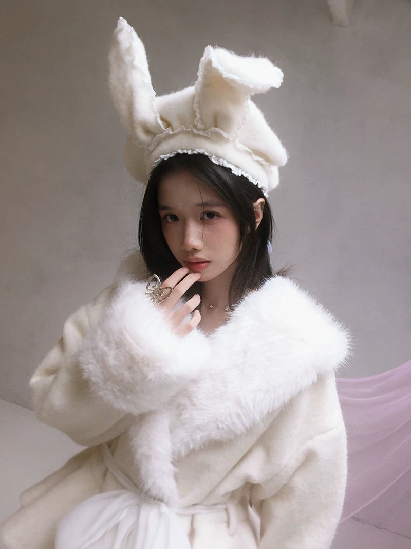 Wire Bunny Ear Lace Beret Hat
