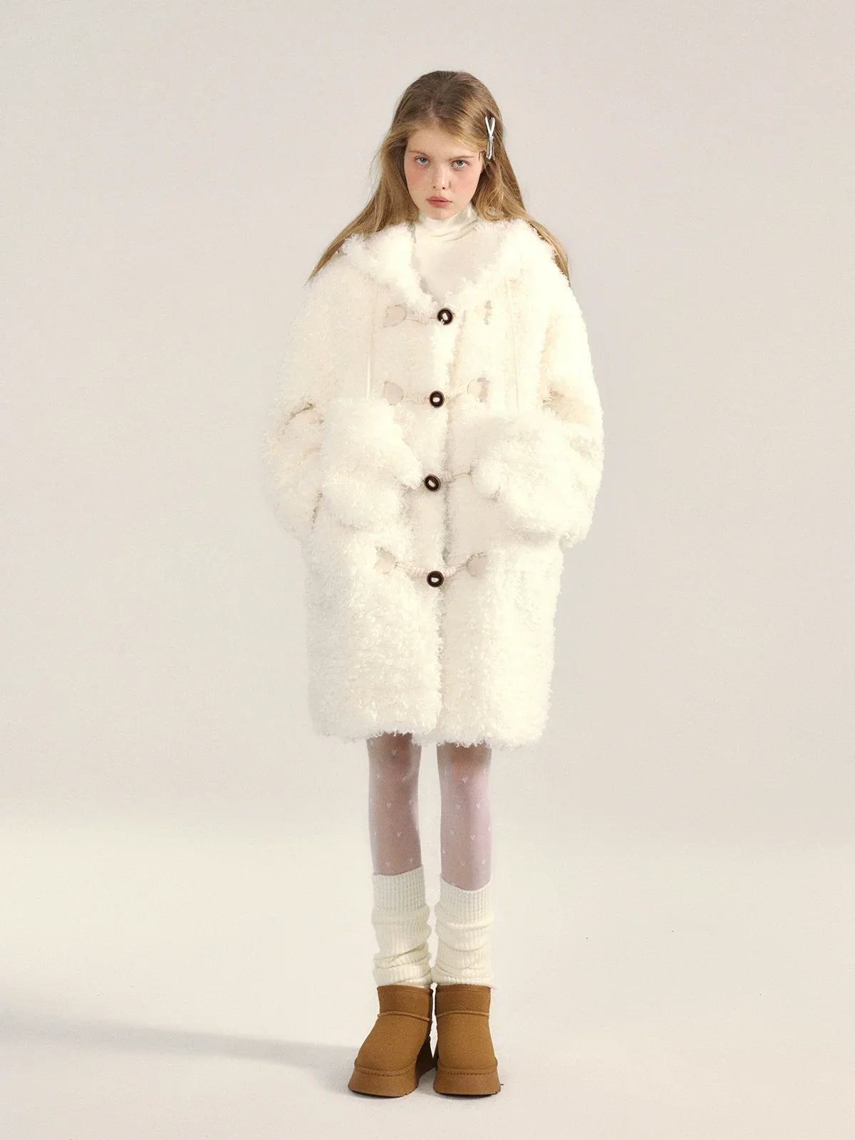 White Furry Sherpa Hooded Coat