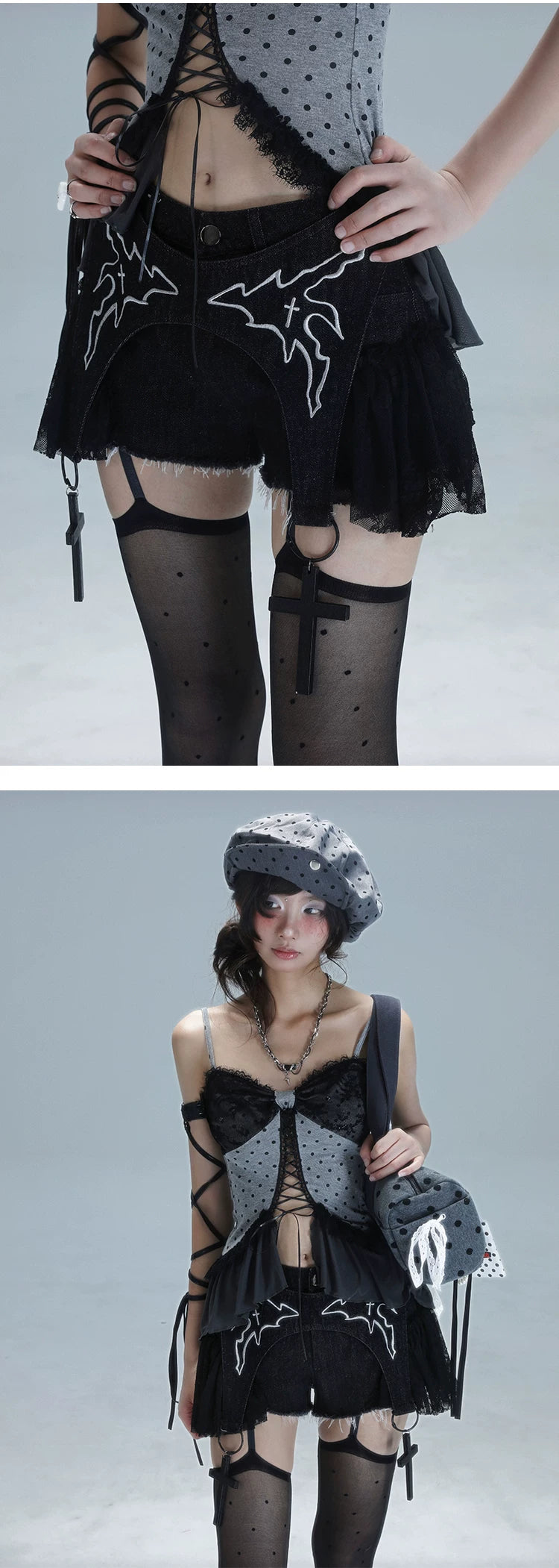 Original Lace Patchwork Washed Embroidery Denim Short Pants