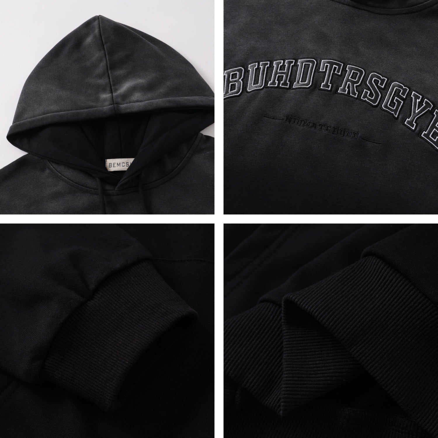 Washed Letter Embroidery Oversize Hoodie