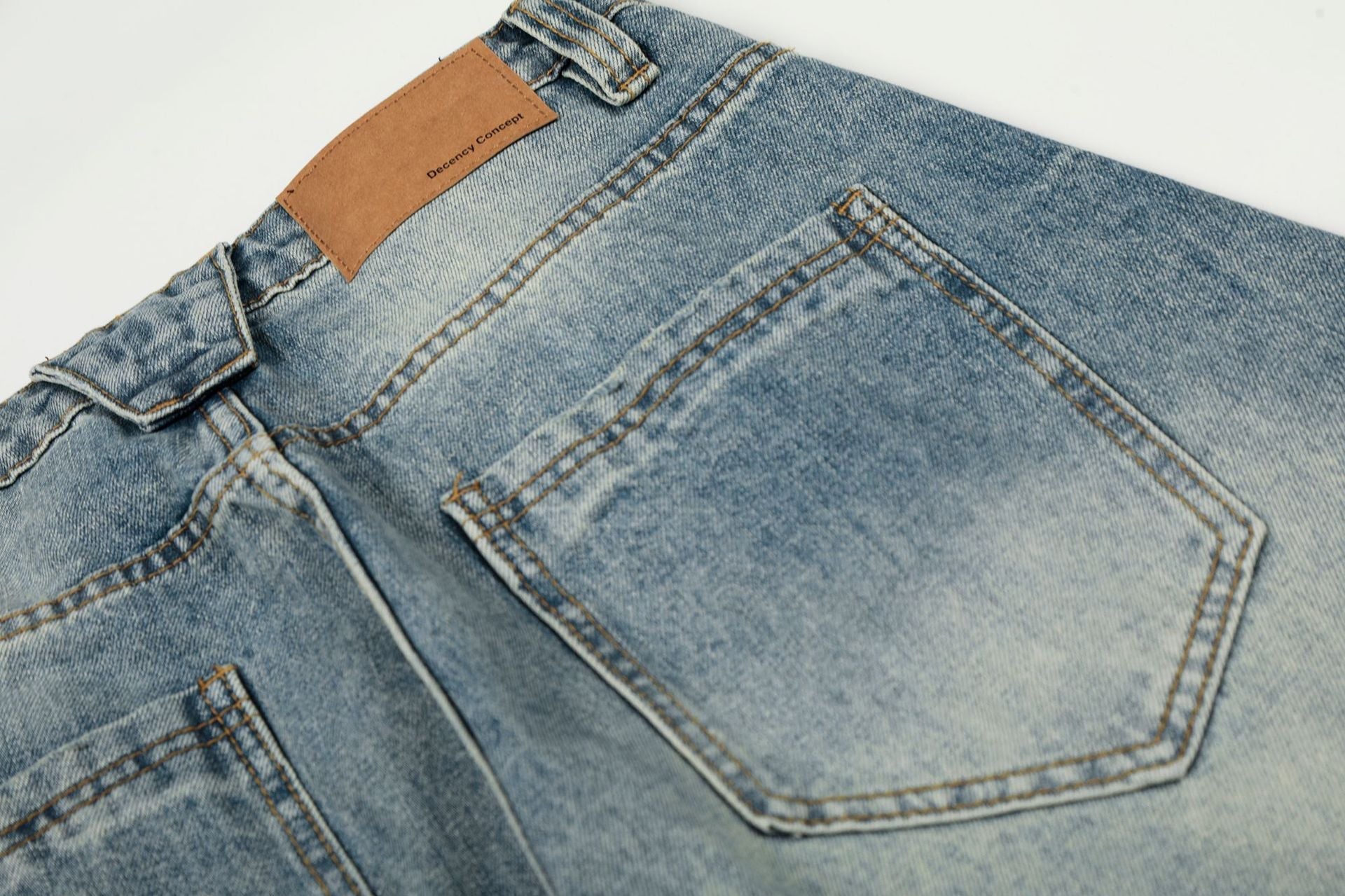 Washed Whisker Curved Denim Jeans