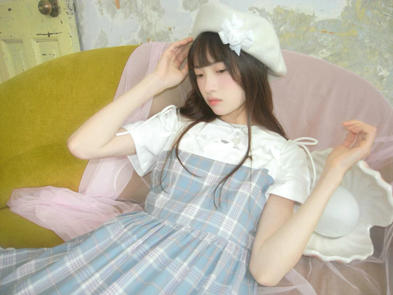Bow Check Lace Camisole Dress