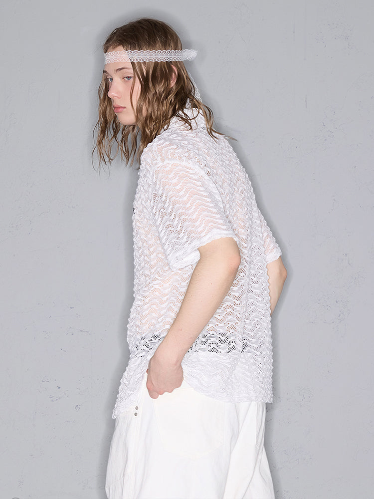 Wave Pattern Lightweight Oversize Short Sleeve Shirt