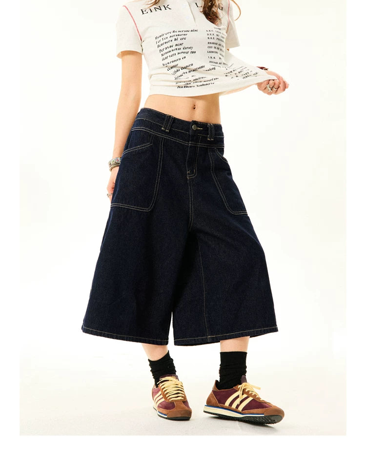 Wide-Leg Denim Shorts