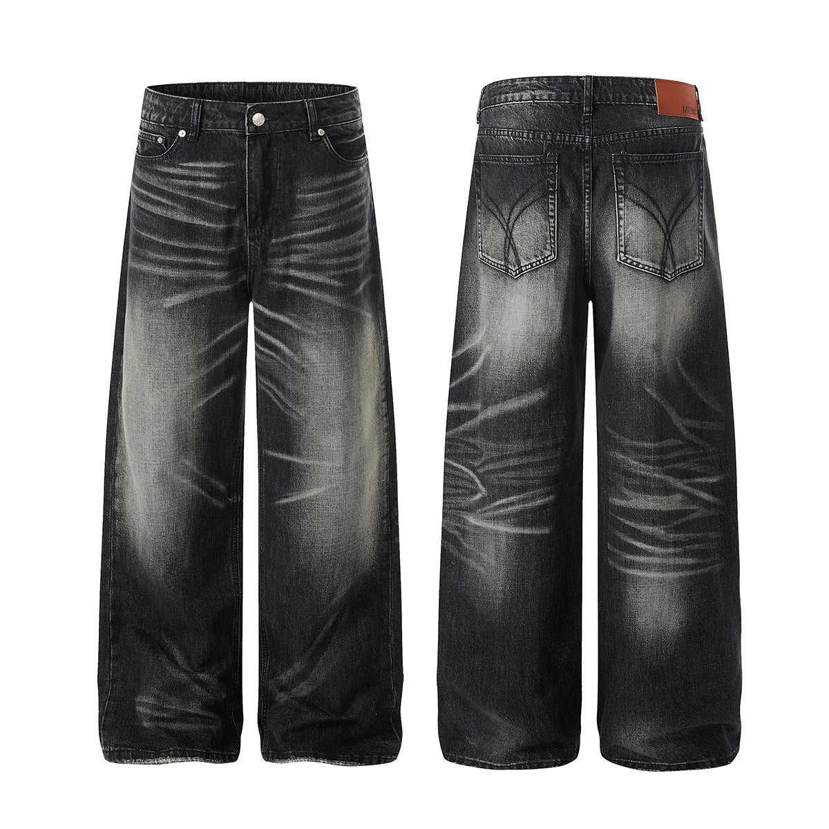 Wash Whisker Wide Leg Denim Jeans