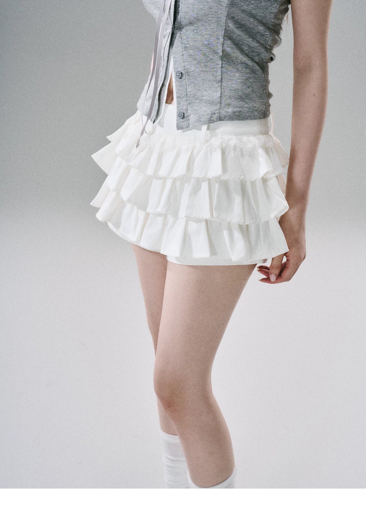 Sweet Girly Lace Ruffle Cargo Skirt