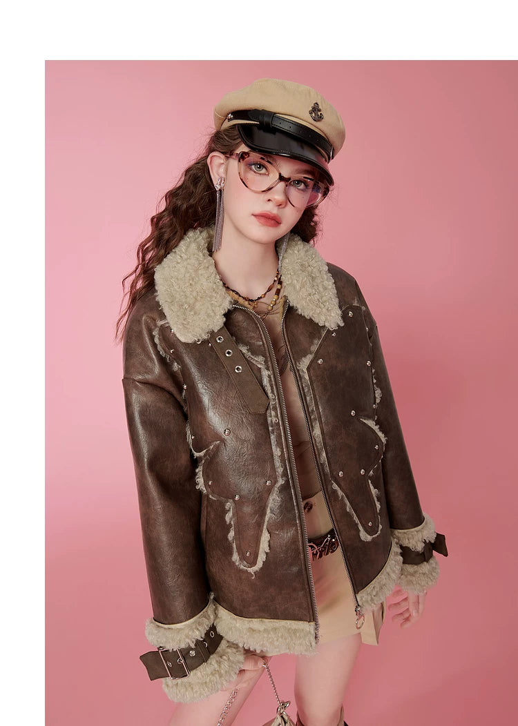 Fake Shearling Thick PU Leather Jacket