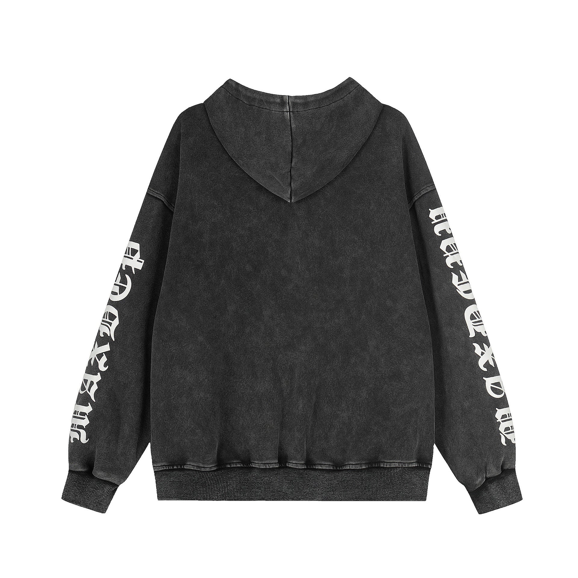 Washed Patch Logo Print Zipper Hoodie