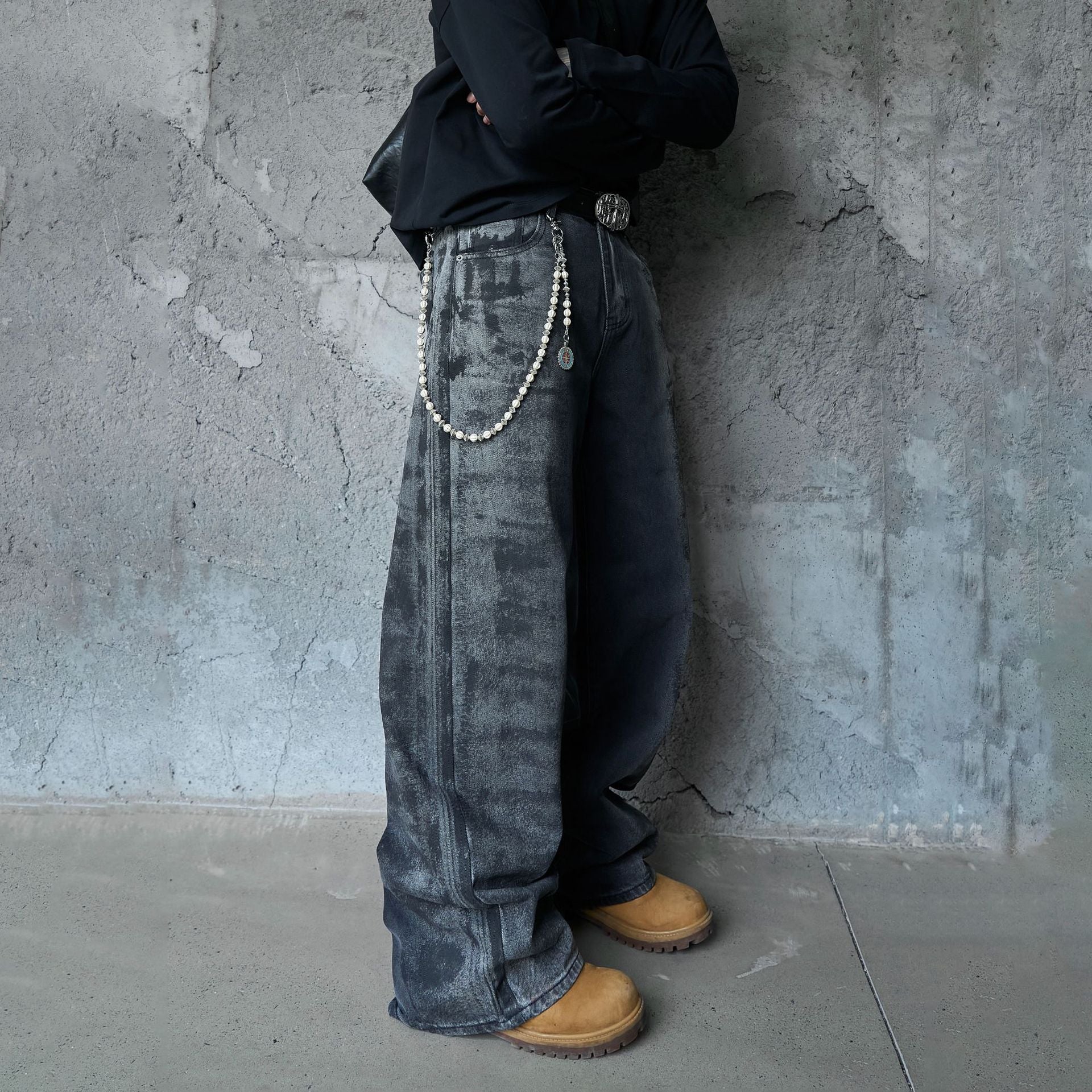 Washed Wide Leg Denim Jeans