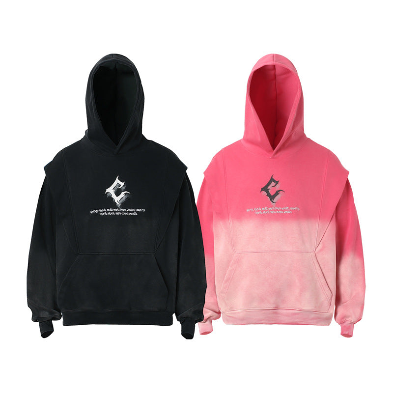 Cracked Letter Gradient Patchwork Hoodie