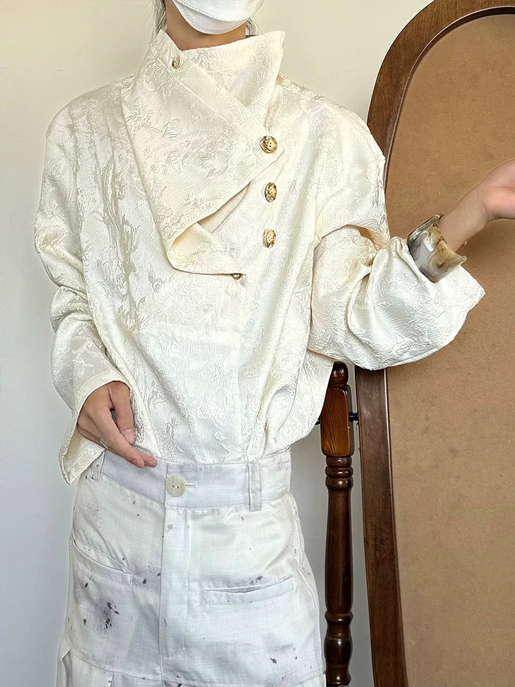 Embroidery Jacquard Asymmetrical Long Sleeve Shirt