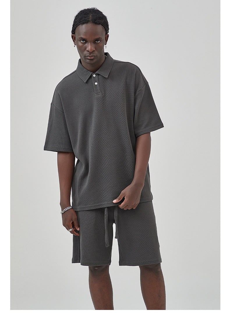 Oversize Waffle Polo Shirt & Waffle Shorts Setup