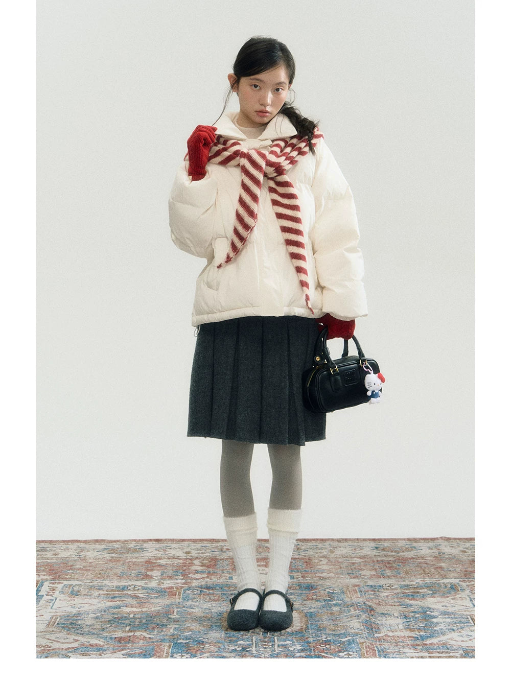 White Bowknot Puffer Jacket