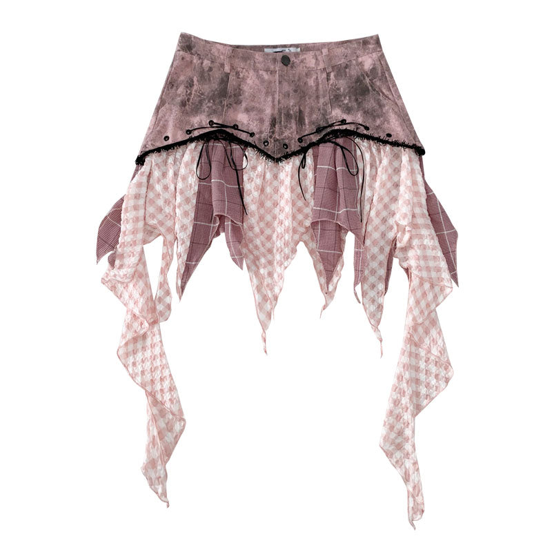 Irregular Damage Ruffle Denim Skirt