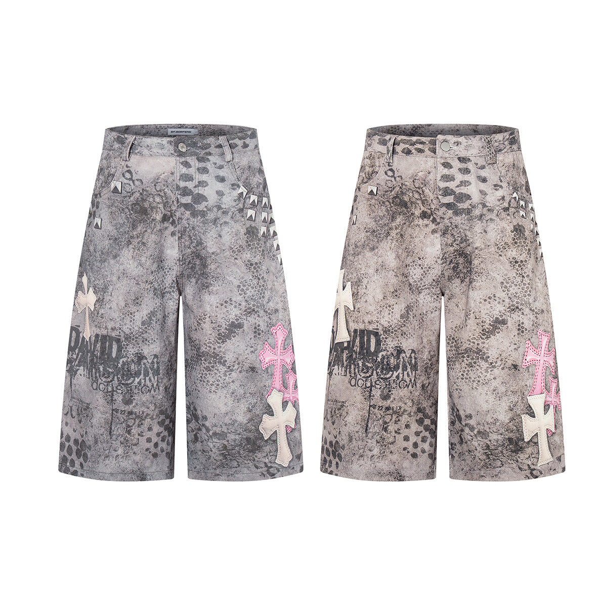 Camo Cross Graphic Denim Shorts