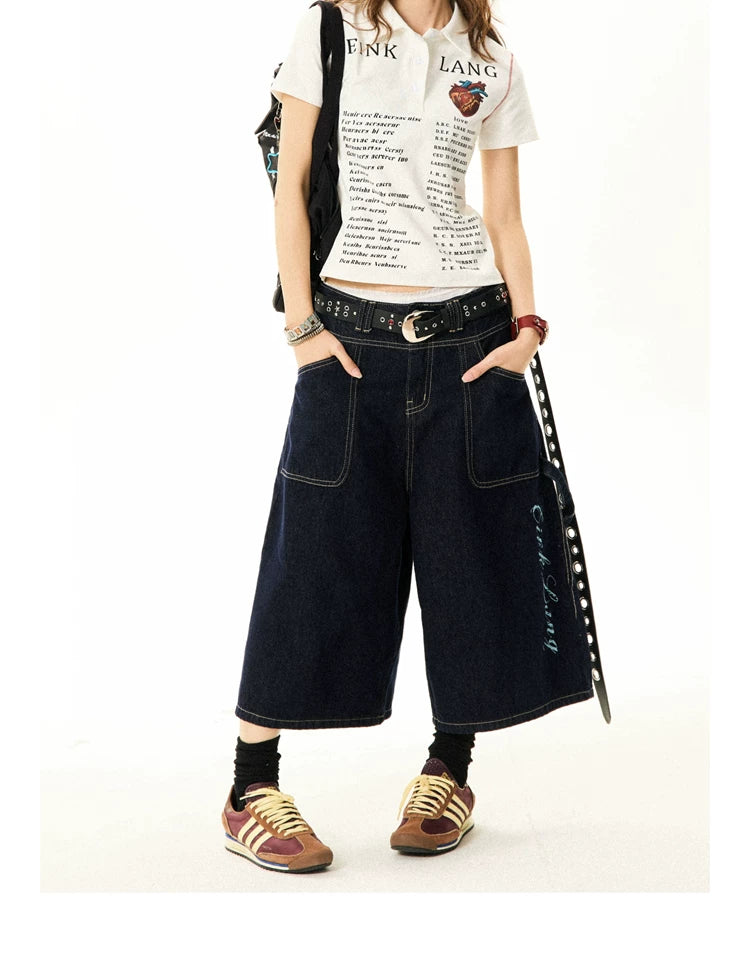 Wide-Leg Denim Shorts