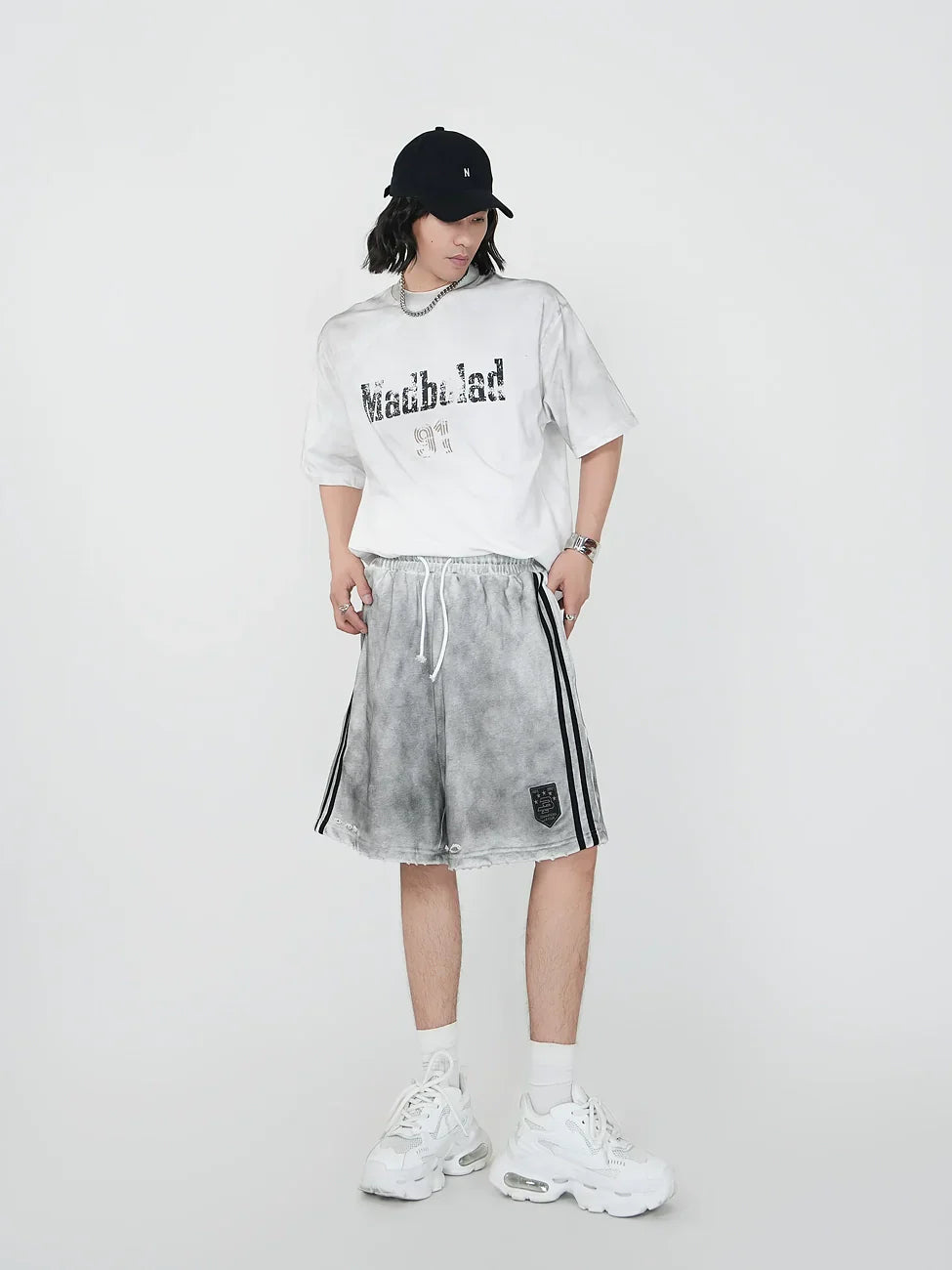 Washed Letter Design Short Sleeve T-Shirt & Heavyweight Short Set