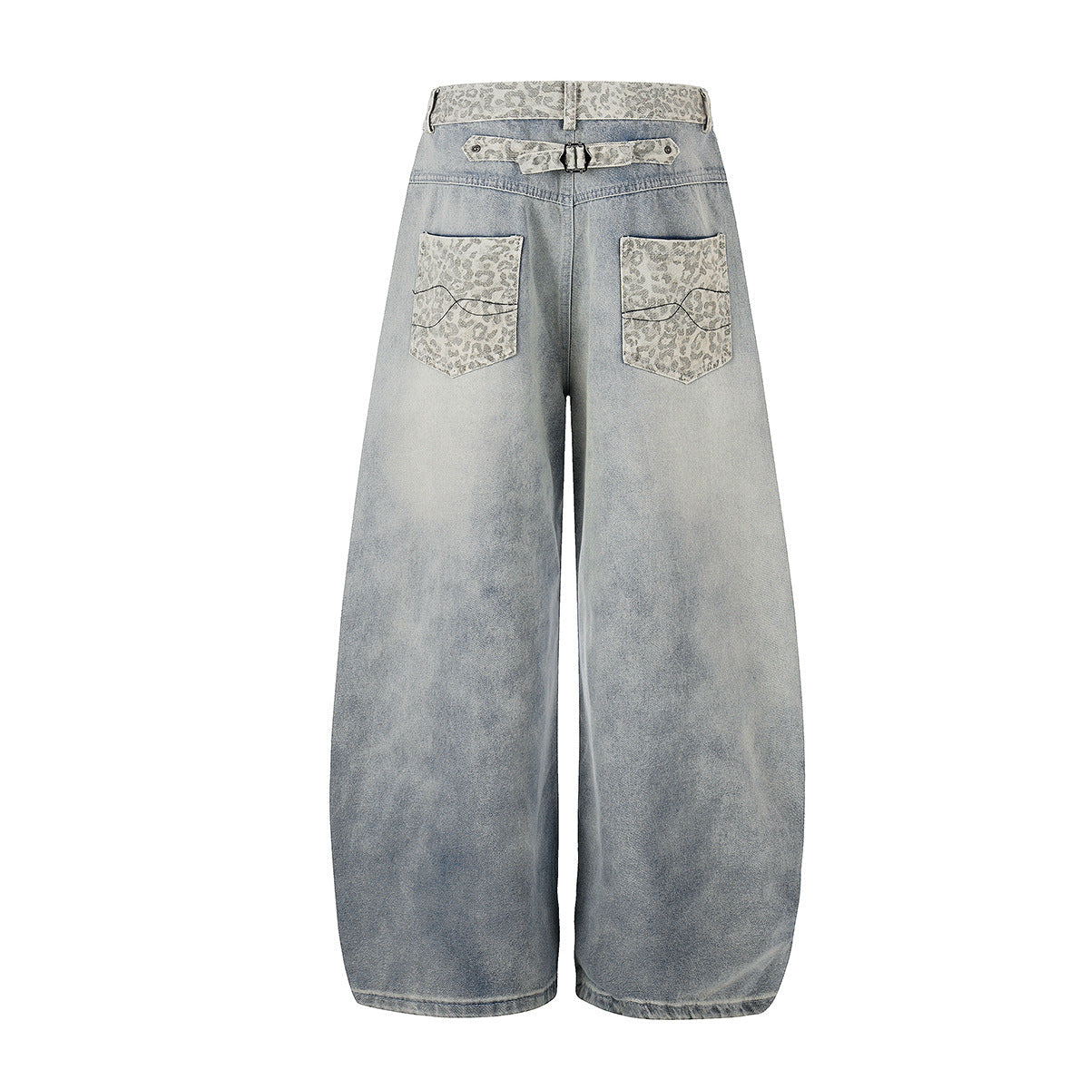 Leopard Print Curved Wide Leg Denim Jeans