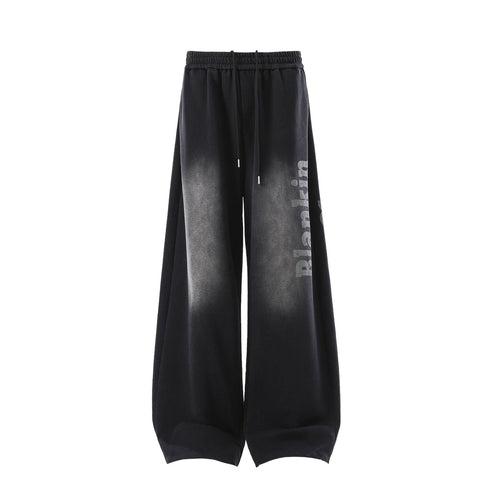 Calça de Moletom Wide Leg com Lavagem Drapeada - Preto / S