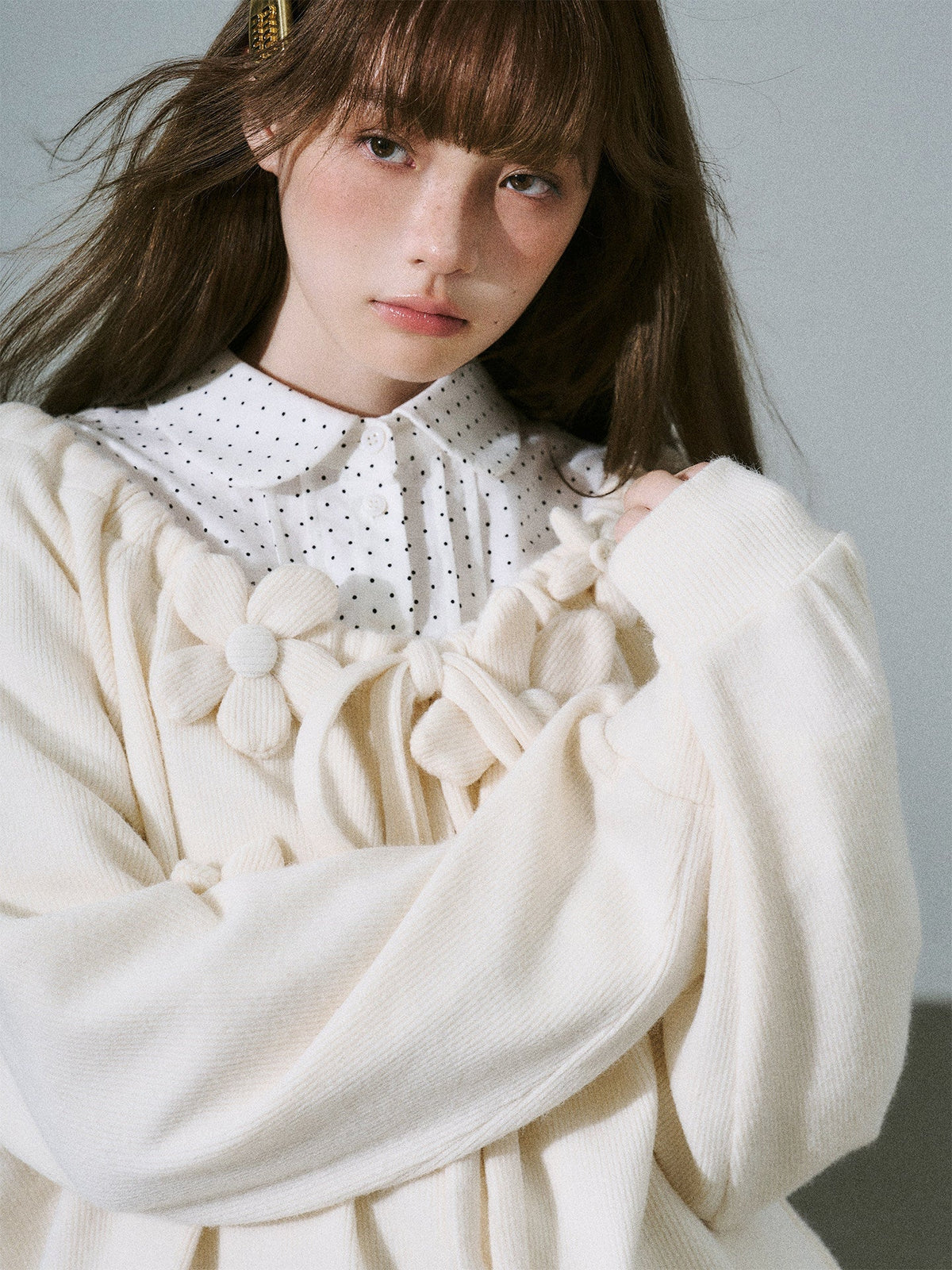 Flower Applique Drawstring Detail Sweatshirt