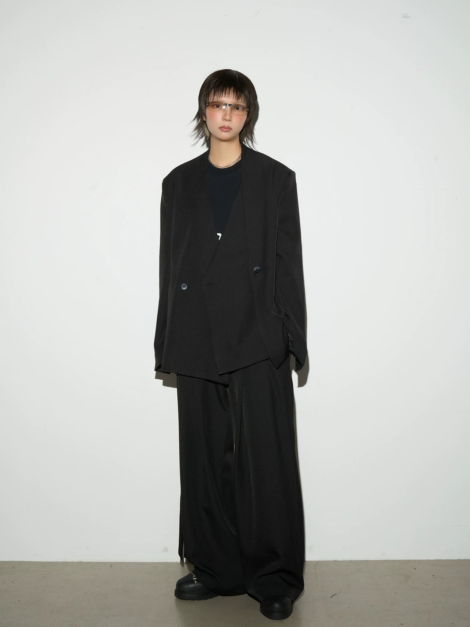Wrap Tie Waist Tailored Jacket & Wide Leg Trousers Setup